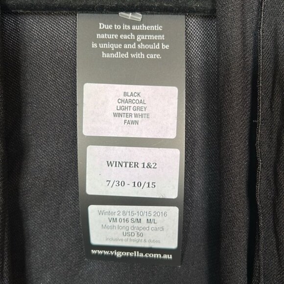 NWT VIGORELLA black mesh long draped lightweight cardigan. Size M/L - Picture 5 of 7